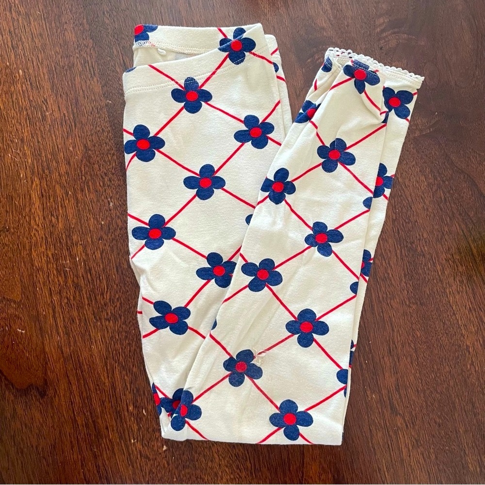 Mini Rodini Leggings Cream and Blue Geometric Floral Size 6-7